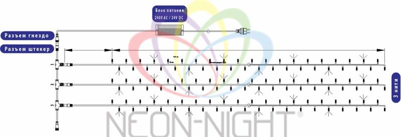 NEON-NIGHT Гирлянда "LED ClipLight" 24V, 3 нити по 10 метров, цвет диодов Синий 323-313 — миниатюра 2