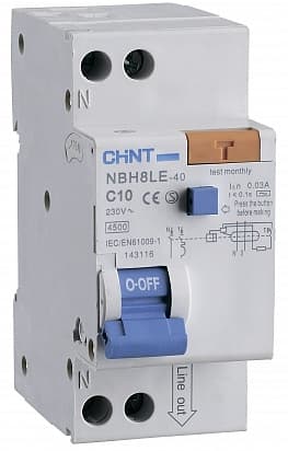 CHINT Диф. автомат NBH8LE-40 1P+N 20A 30mA х-ка С 4,5кА (R) 206063