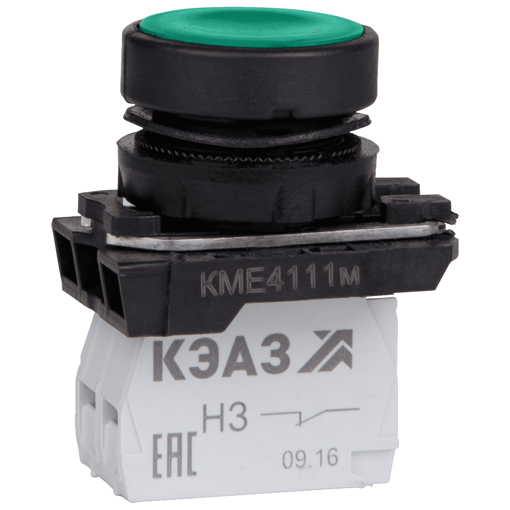 КЭАЗ Кнопка КМЕ4122м-зелёный-2но+2нз-цилиндр-IP40