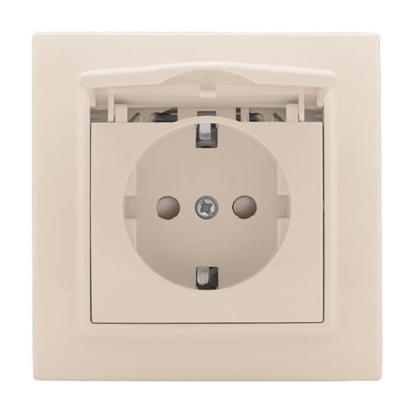 EKF Basic Минск Бежевый Розетка с/з, со шторками и крышкой, 16А, IP44, СП