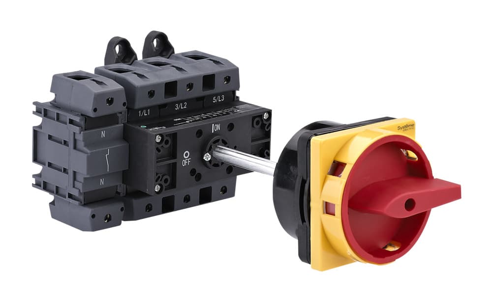 Systeme Electric Выключатель-разъединитель 4P 175A IP20 с красной выносной рукояткой на дин-рейке/плате с замком