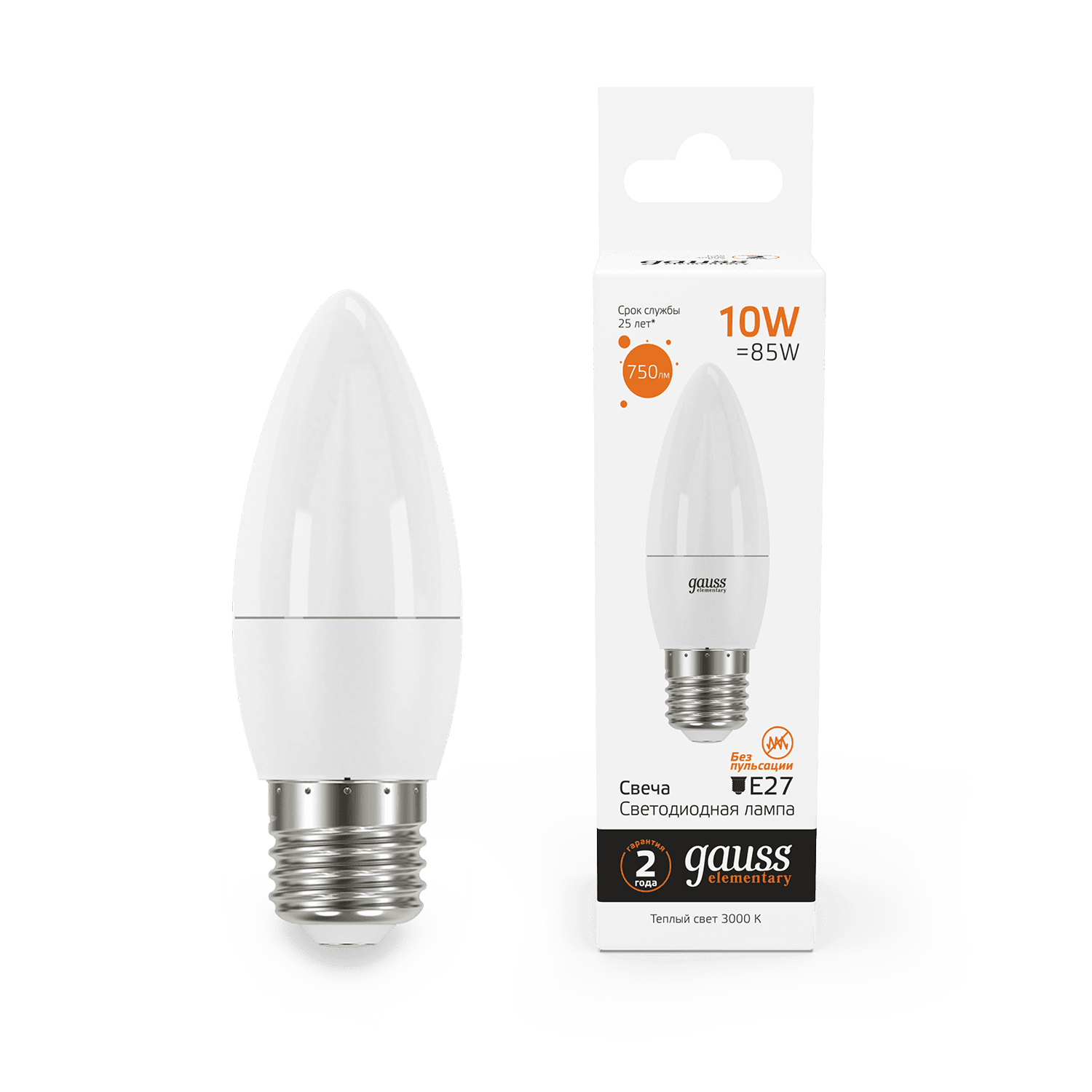 Gauss Лампа Elementary Свеча 10W 750lm 3000K E27 LED 30210 — миниатюра 7