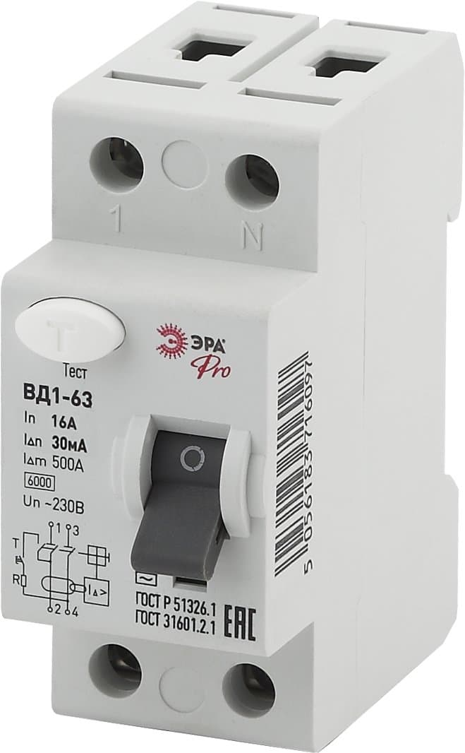 ЭРА NO-902-26 Pro Устройство защитного отключения УЗО ВД1-63 1P+N 16А 30мА