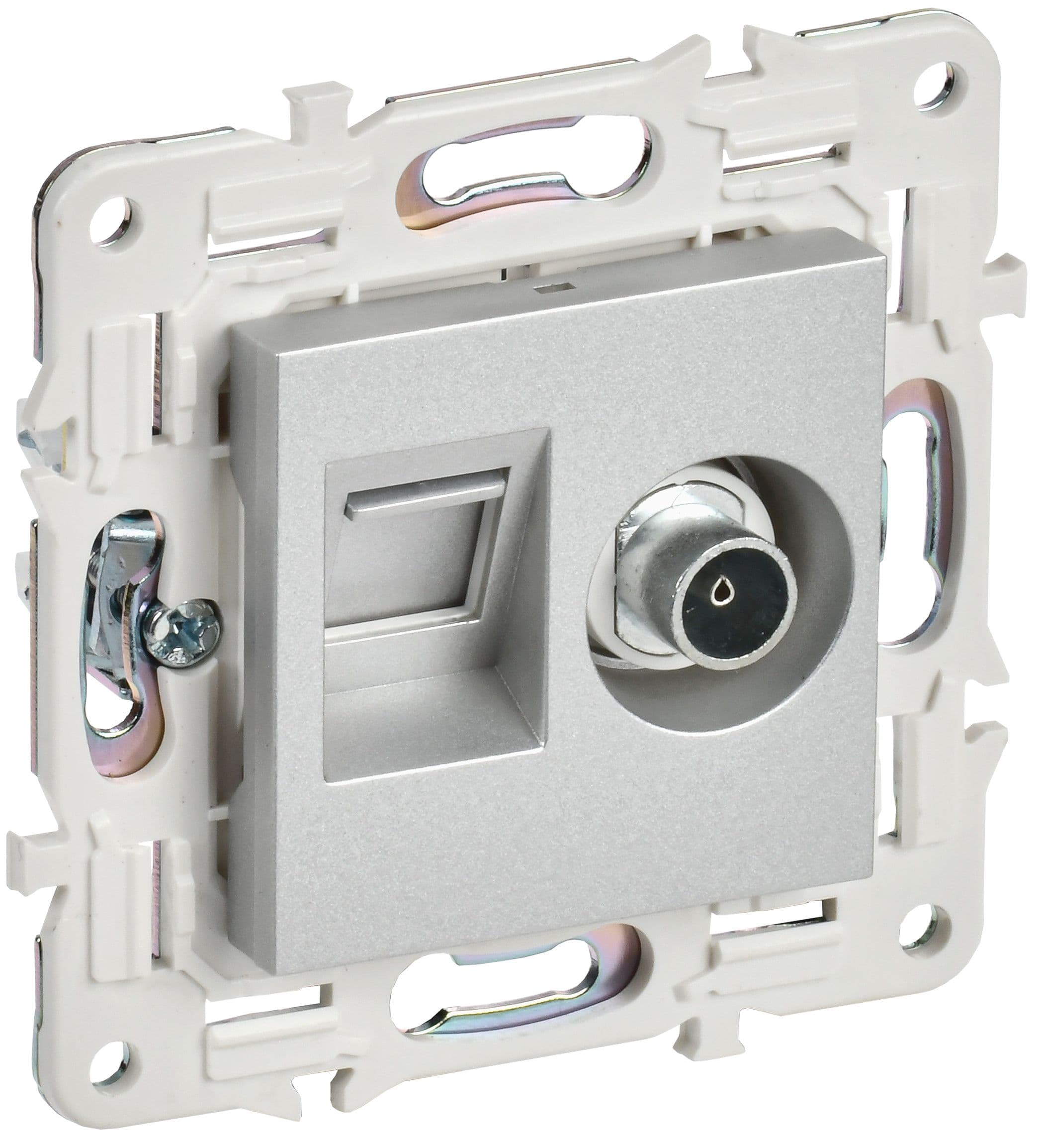 IEK SKANDY Серебряный Розетка двойная TV+RJ45 кат.5E SK-A14S — миниатюра 1