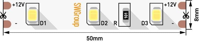SWG Лента светодиодная стандарт 2835, 60 LED/м, 6,3 Вт/м, 12В , IP20, Цвет: Нейтральный белый SWG260-12-6.3-NW