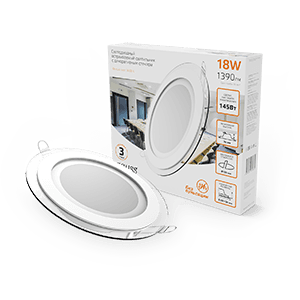 Gauss Светильник Glass круг 18W 1390lm 3000K 220-240V IP20 монт Ø155 200*35 с дек стеклом LED 947111118
