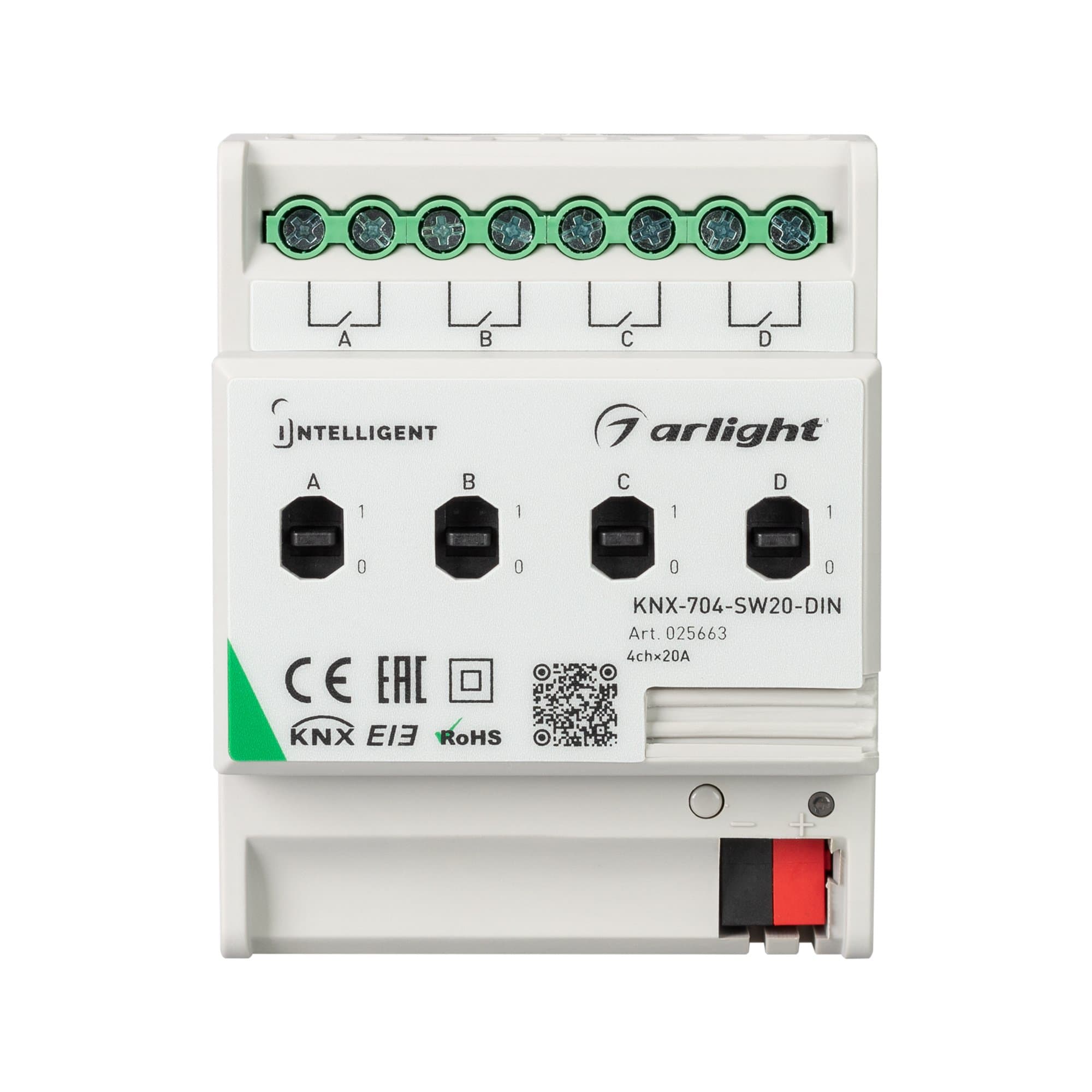 Arlight INTELLIGENT Релейный модуль KNX-704-SW20-DIN (BUS, 4x20A) (-) 025663 — миниатюра 2