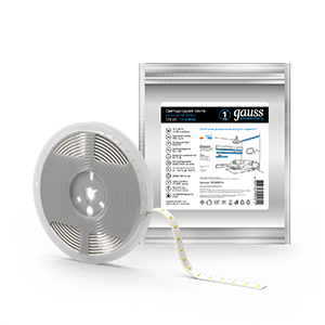 Gauss Лента LED Elementary 5050 -SMD 14.4W 12V DC холодный белый IP20 (ZIP Bag 5м) 355000314 — миниатюра 1