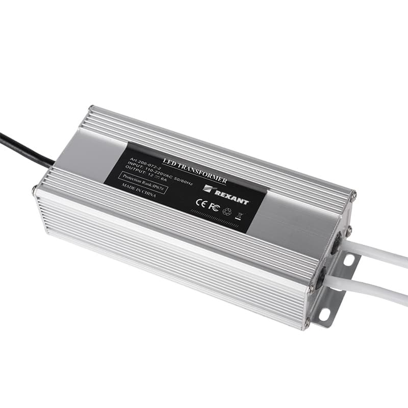 Источник питания 110-220V AC/12V DC, 6А, 72W с проводами, влагозащищенный (IP67) Rexant 200-072-2