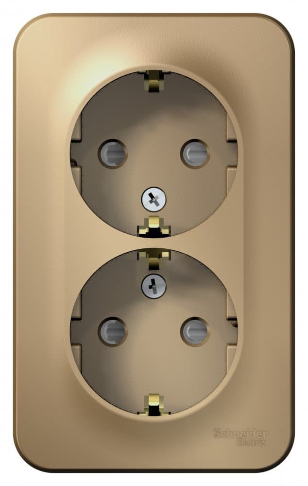 Systeme Electric Blanca наруж Титан Розетка 2-ая с/з со шторками, 16А, 250В