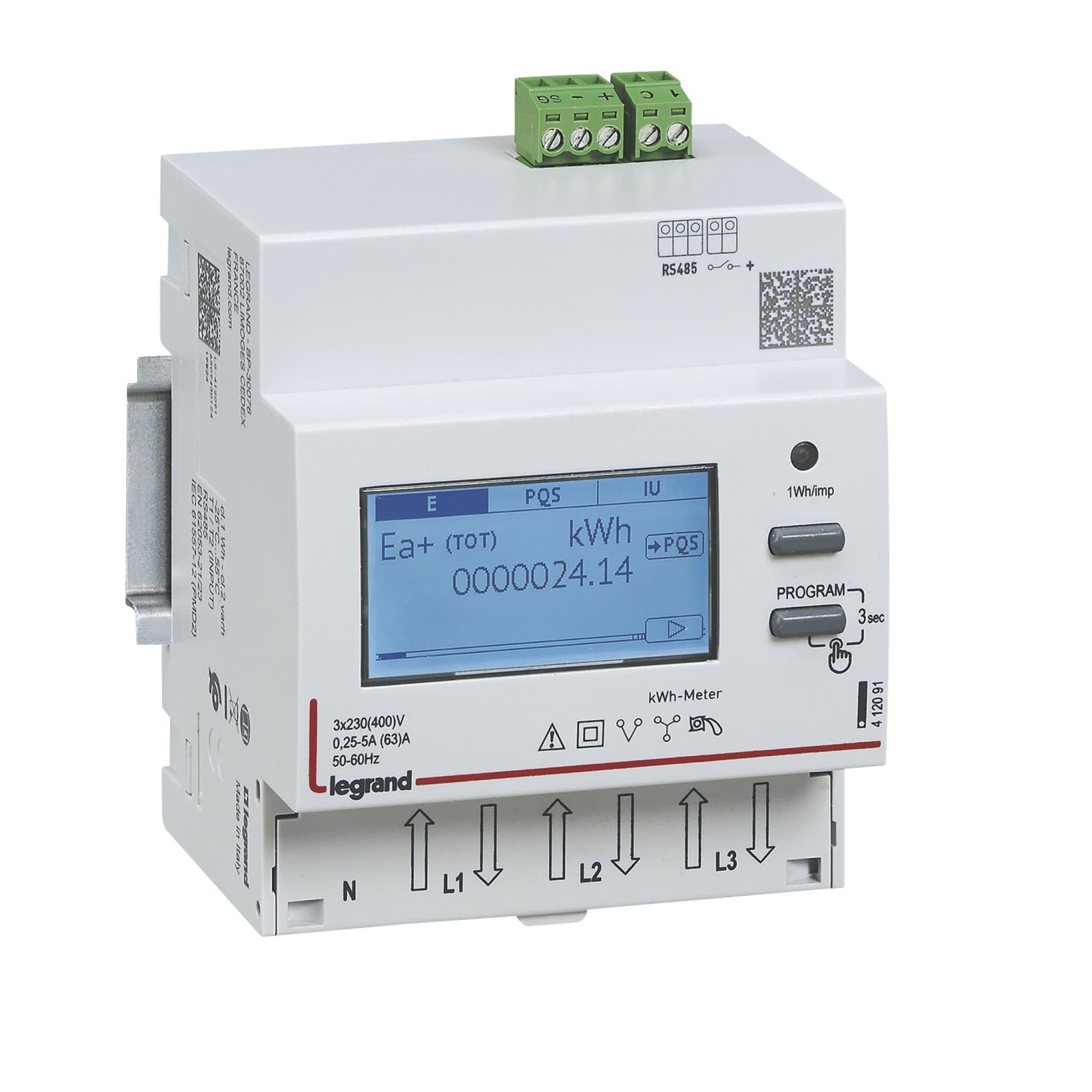 Legrand Трехфазный счётчик EMDX³ - сертификат MID - 63 А - 4 модуля - выход RS 485 412093