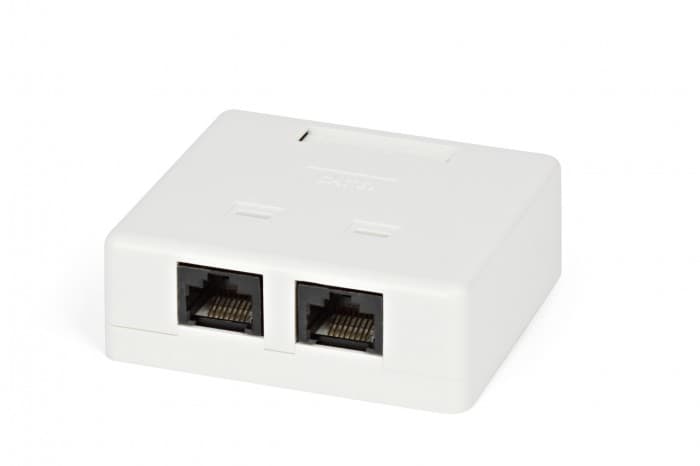 Hyperline SB1-2-8P8C-C5e-SH-WH Розетка компьютерная RJ-45(8P8C), категория 5e, экранированная, двойная, внешняя, Dual IDC 430233