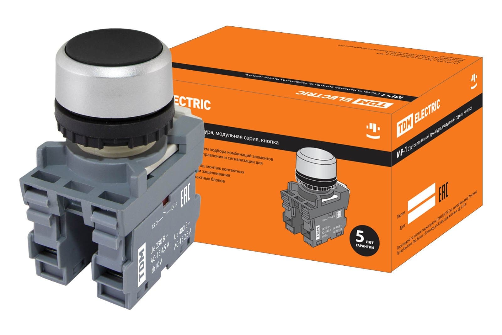 TDM Кнопка MP1-20B в сборе d22мм 1з+1р черная SQ0747-0006