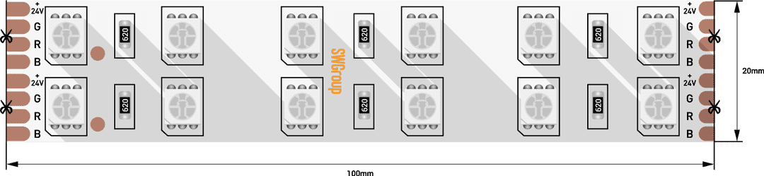 SWG Лента светодиодная стандарт 5050, 120 LED/м, 28,8 Вт/м, 24В , IP20, Цвет: RGB SWG5120-24-28.8-RGB