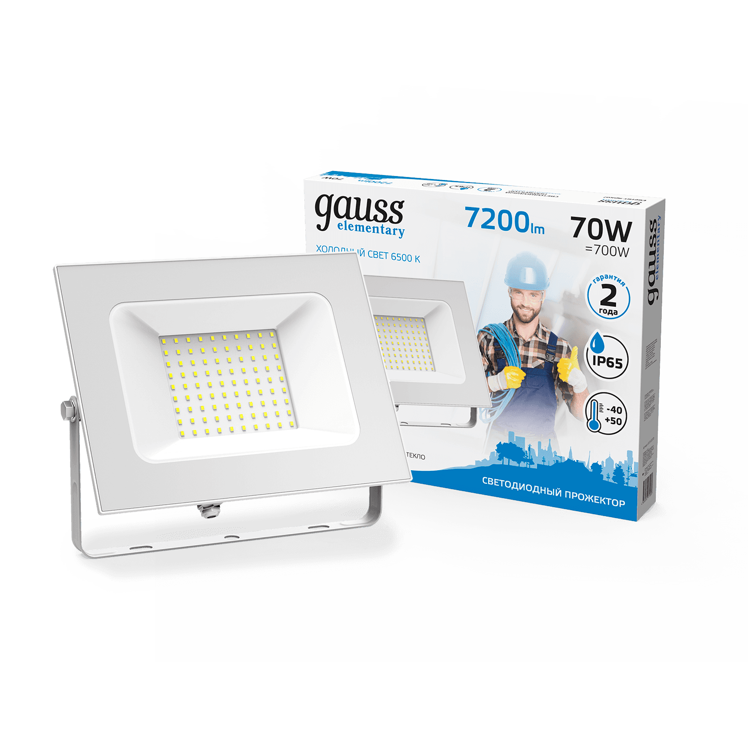 Gauss Прожектор Elementary 70W 7200lm 6500K 175-265V IP65 белый LED 613120370 — миниатюра 2