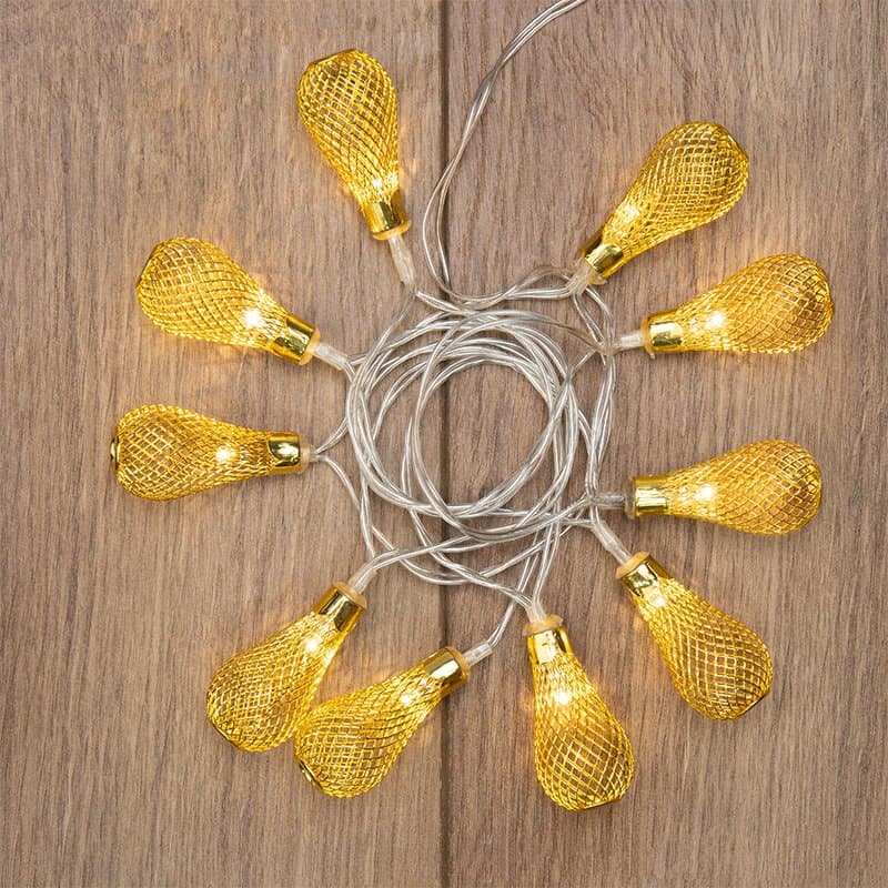 NEON-NIGHT Гирлянда светодиодная "Восточные фонарики" 10 LED ЖЕЛТЫЕ 1,5 метра, прозрачный ПВХ, питание 2*АА 303-071