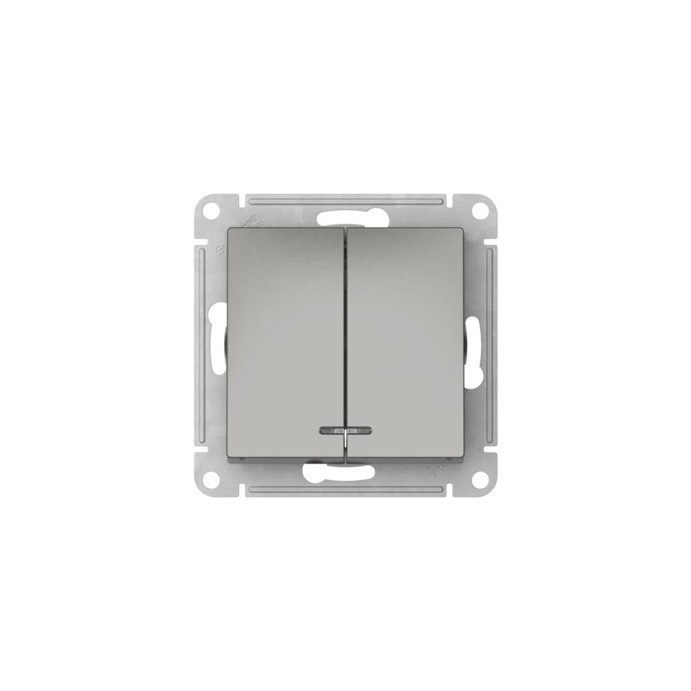 Systeme Electric AtlasDesign Сталь Выключатель 2-клавишный с подсвет.,сх.5а, 10АХ, мех., быстрозажим. клем. — миниатюра 3