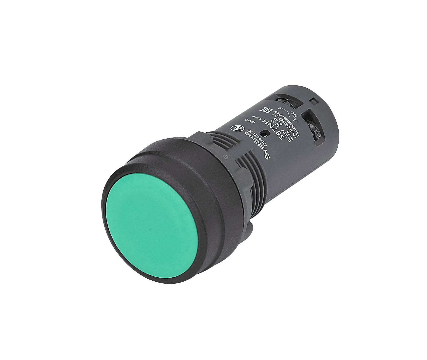 Systeme Electric Кнопка SB7 моноблочная 22мм зеленая с фиксацией, пластик, 2НО, IP65