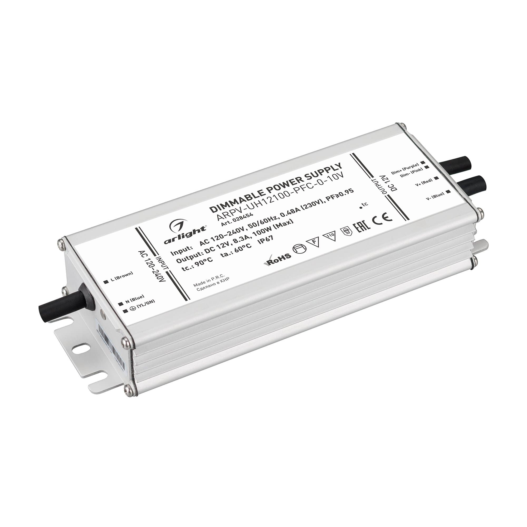 Arlight Блок питания ARPV-UH12100-PFC-0-10V (12V, 8.3A, 100W) ( IP67 Металл, 7 лет) 028454