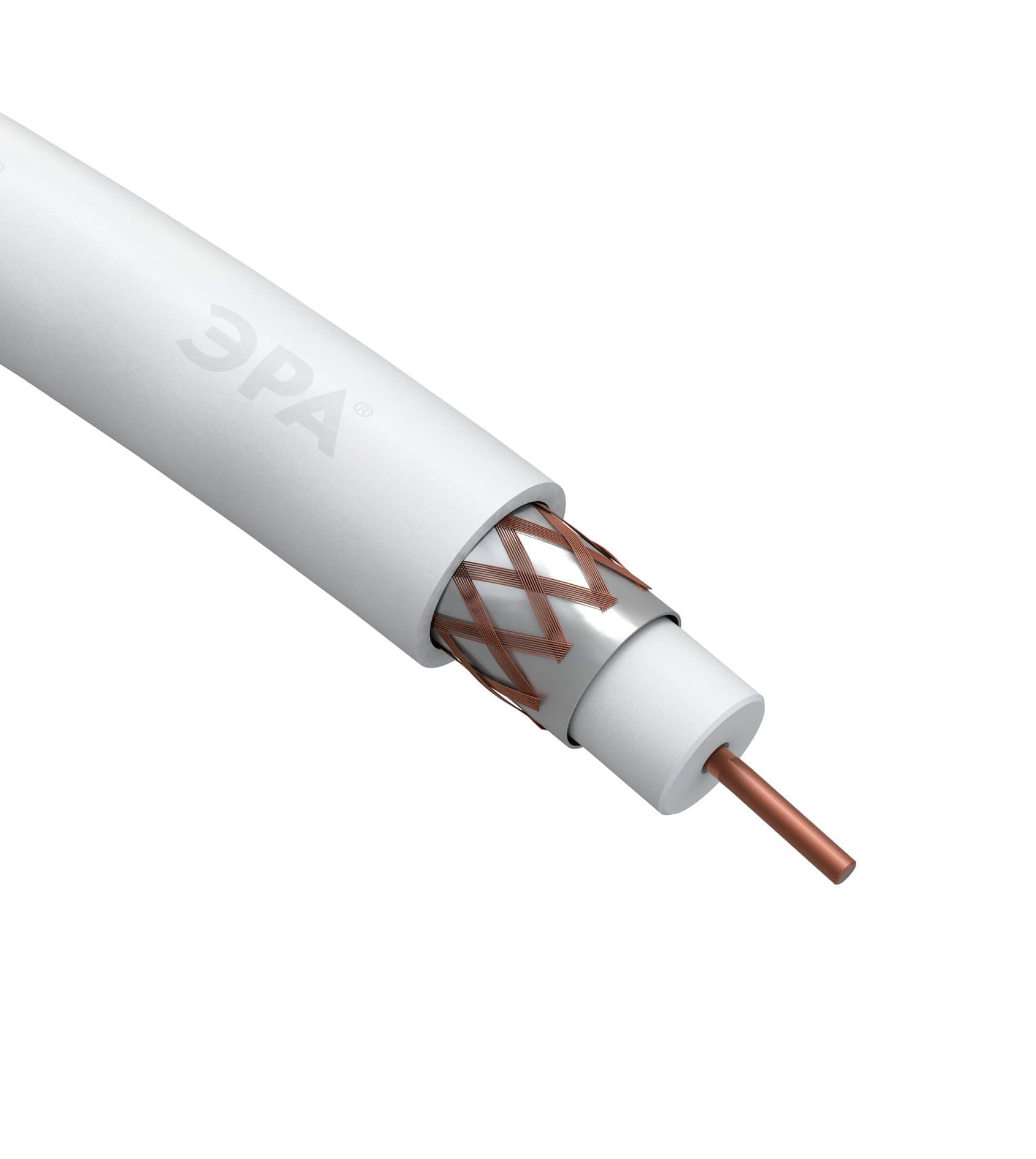 ЭРА R-64-PVC100 Кабель коаксиальный RG-6U, 75 Ом, Cu/(оплётка Cu 64%), PVC, цвет белый, бухта 100 м