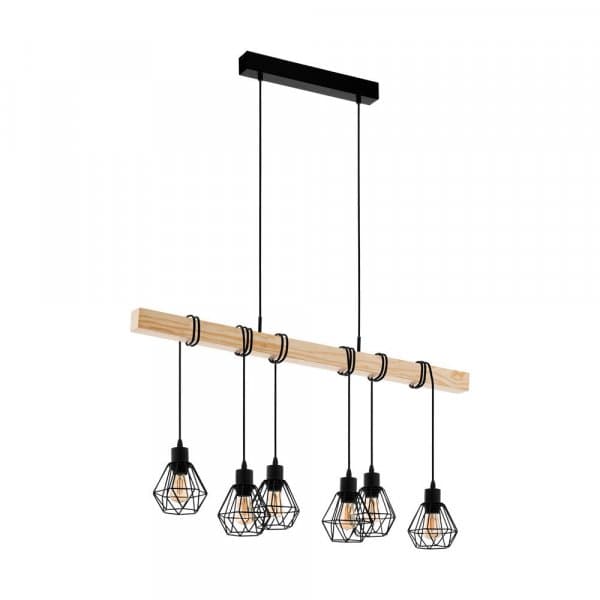 Eglo 43133 Подвес TOWNSHEND 5, 6х60W (E27), L1000, B200, H1100, сталь, дерево, черный, коричневый