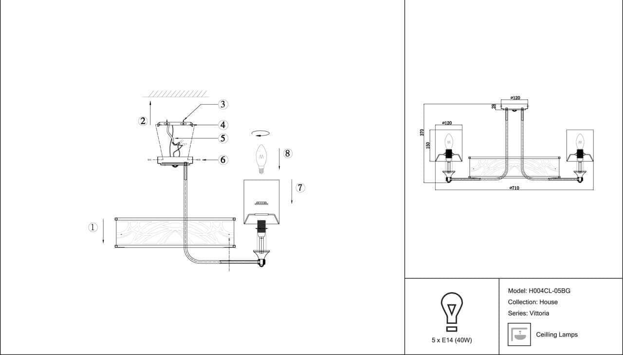 Maytoni House Vittoria Кремовый с Золотом Люстра E14 40W H004CL-05BG — миниатюра 4