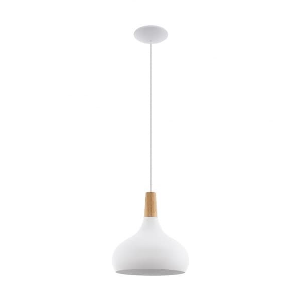 Eglo 96982 Подвес SABINAR, 1х60W (E27), Ø280, сталь, белый/дерево, коричневый — миниатюра 1
