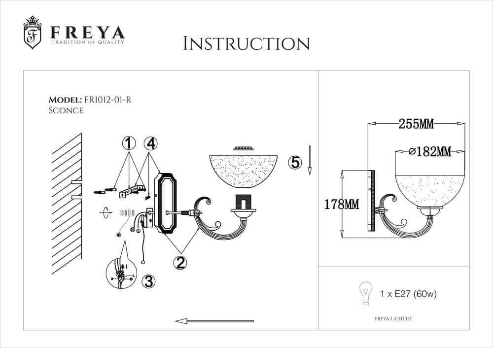 Freya Classic Herbert Бронза Бра E27 60W FR2012-WL-01-BZ — миниатюра 5
