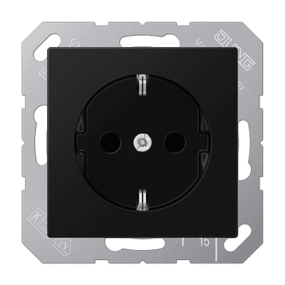 JUNG A Flow/A 550 Черный матовый Розетка 16A 250V, SCHUKO A1520BFSWM