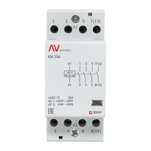 EKF Контактор модульный КМ 25А 4NO 230В АС (2 мод.) AVERES — миниатюра 3