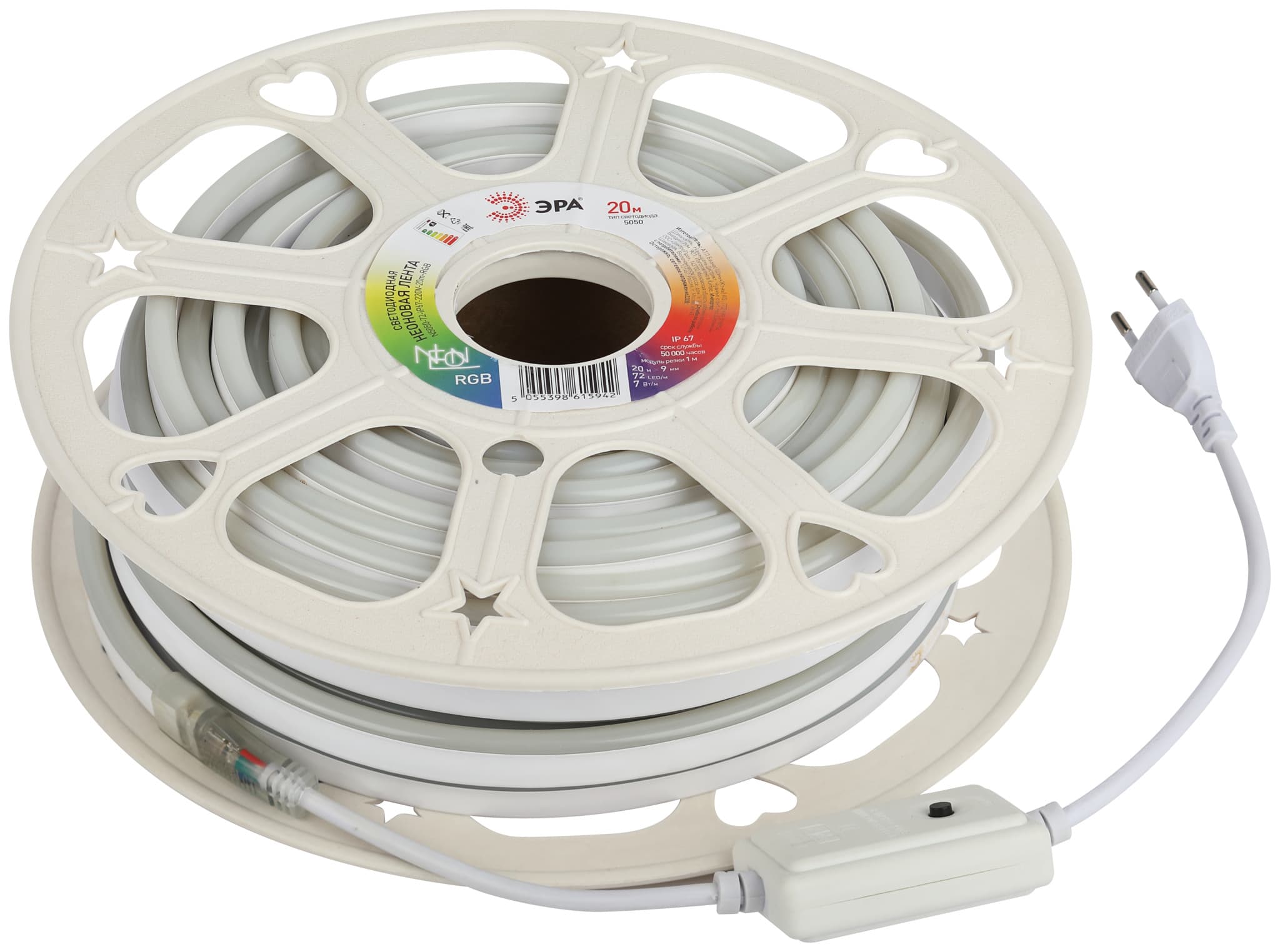 ЭРА Светодиодная неоновая лента ЭРА N5050 72-IP67-220V-20m-RGB многоцветная
