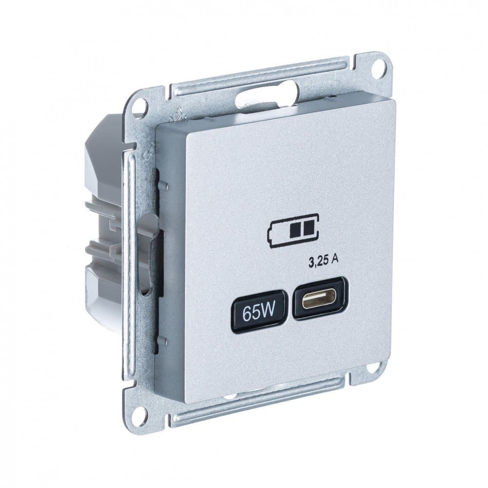 Systeme Electric AtlasDesign Алюминий USB Розетка тип-C 65W высокоскор.заряд. QC, PD, мех.