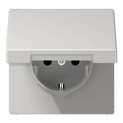 JUNG Штепсельная розетка SCHUKO 16A, 250V~  с защитой от детей и крышкой, светло-серый LS1521KIKLLG