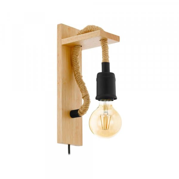 EGLO 43197 Бра RAMPSIDE, 1х28W(E27),
L80, H300, A135, сталь, дерево,
канатные веревки, черный,
коричневый — миниатюра 1