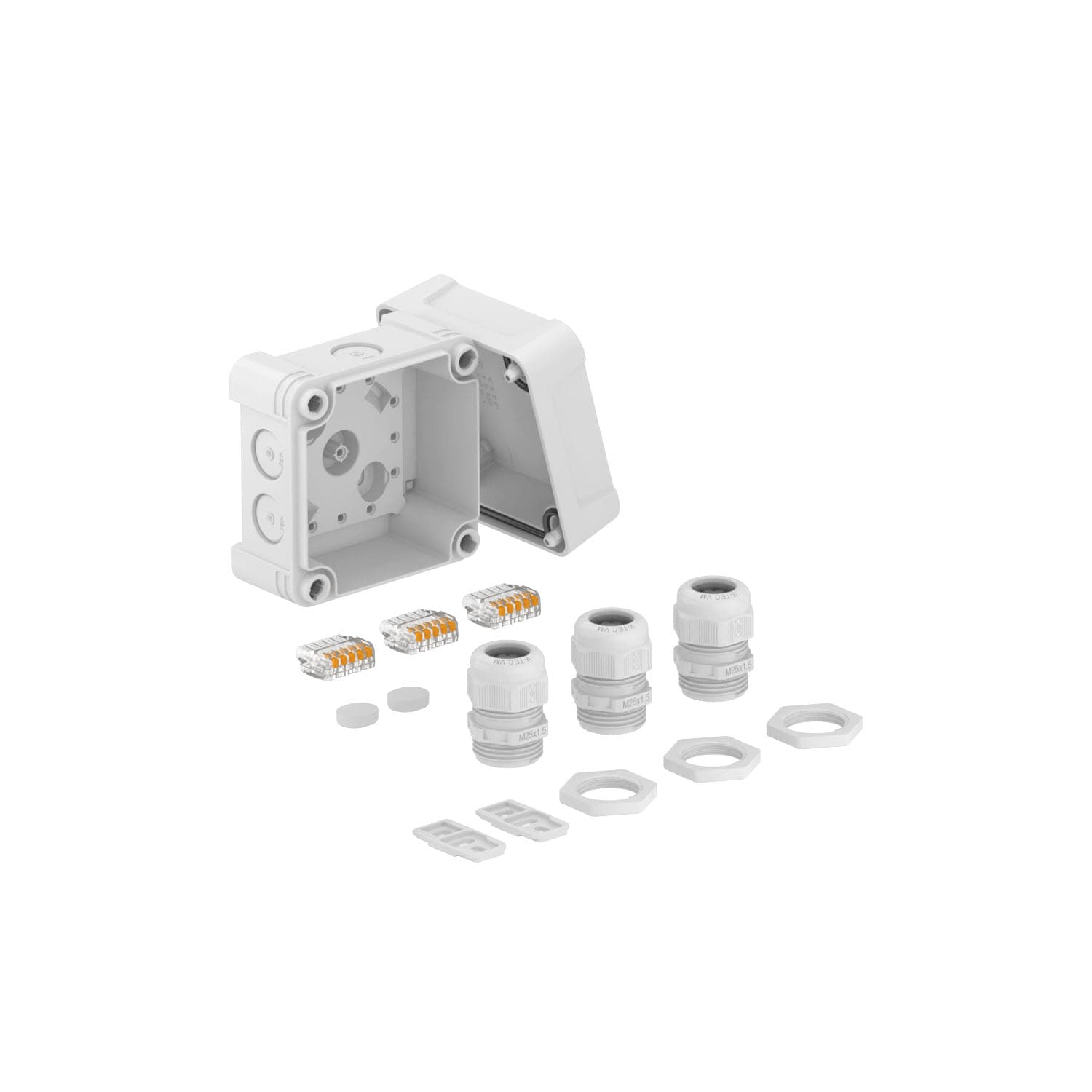 OBO Bettermann Распределительная коробка X02, IP 67, 95х95х72 мм, с безвинтовой клеммой и 3-я кабельными вводами 2005244