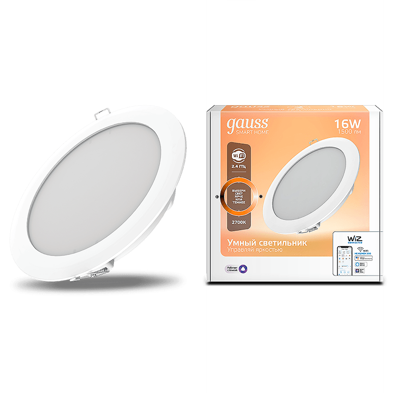 Gauss Светильник даунлайт Smart Home 16W 1500lm 2700К 220-240V IP20 165*38мм диммируемый LED 2020122 — миниатюра 1