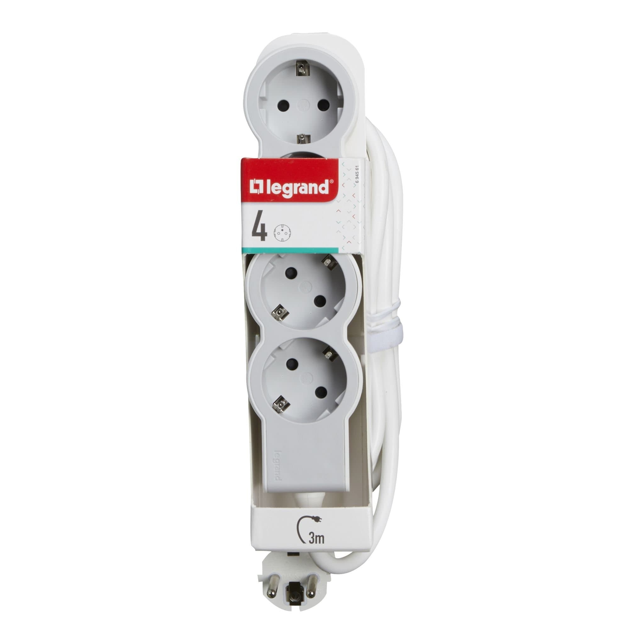 Legrand Revolution Стандарт Бело-серый Удлинитель 4x2К+З, кабель 3м 694561 — миниатюра 2