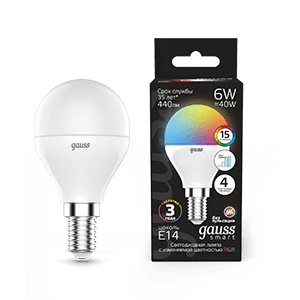 Gauss Лампа Шар 6W E14 RGBW+димирование LED 105101406
