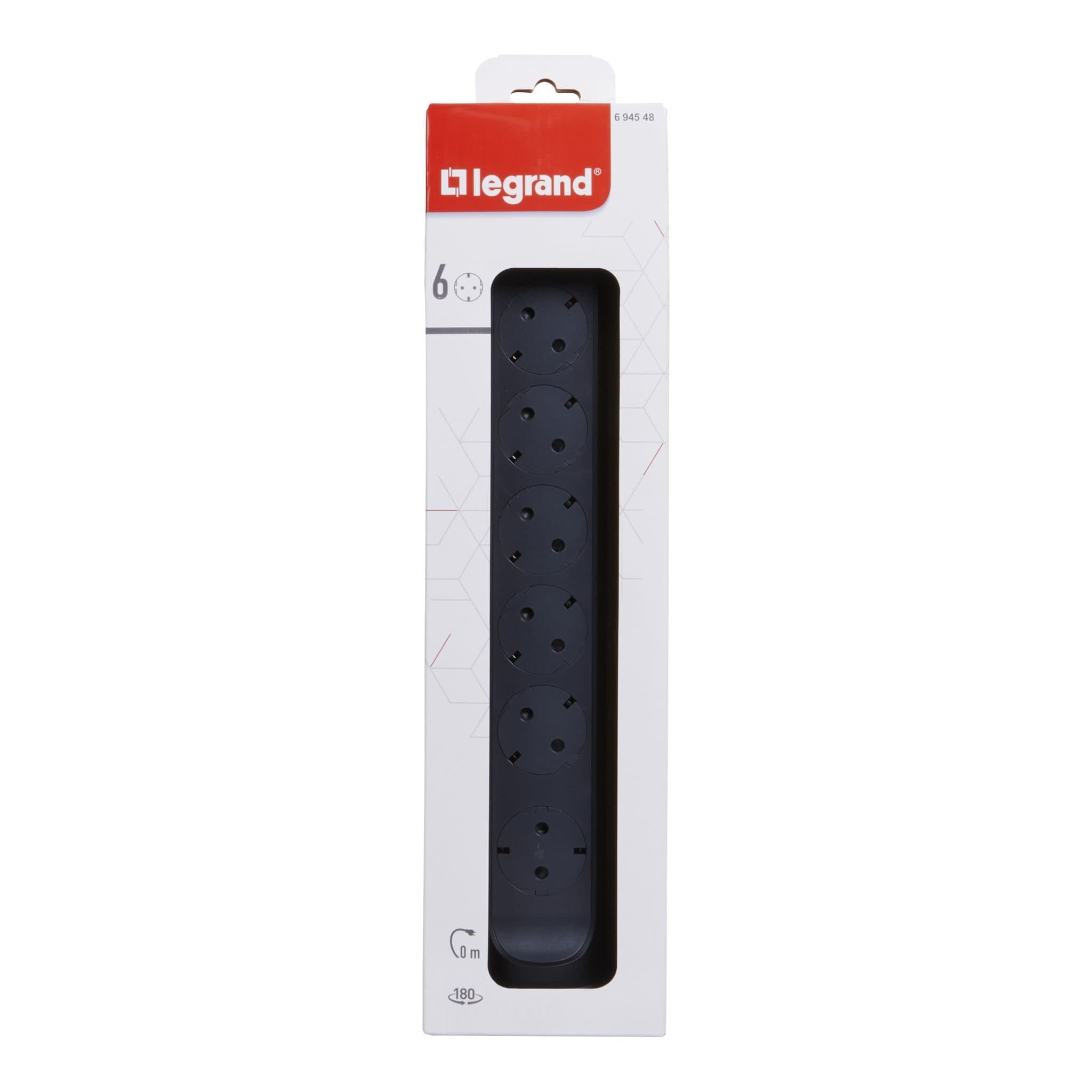 Legrand Revolution Комфорт Черный Удлинитель 6x2К+З с выкл., без кабеля, плоские розетки, фиксируемый поворотный блок 694548 — миниатюра 2