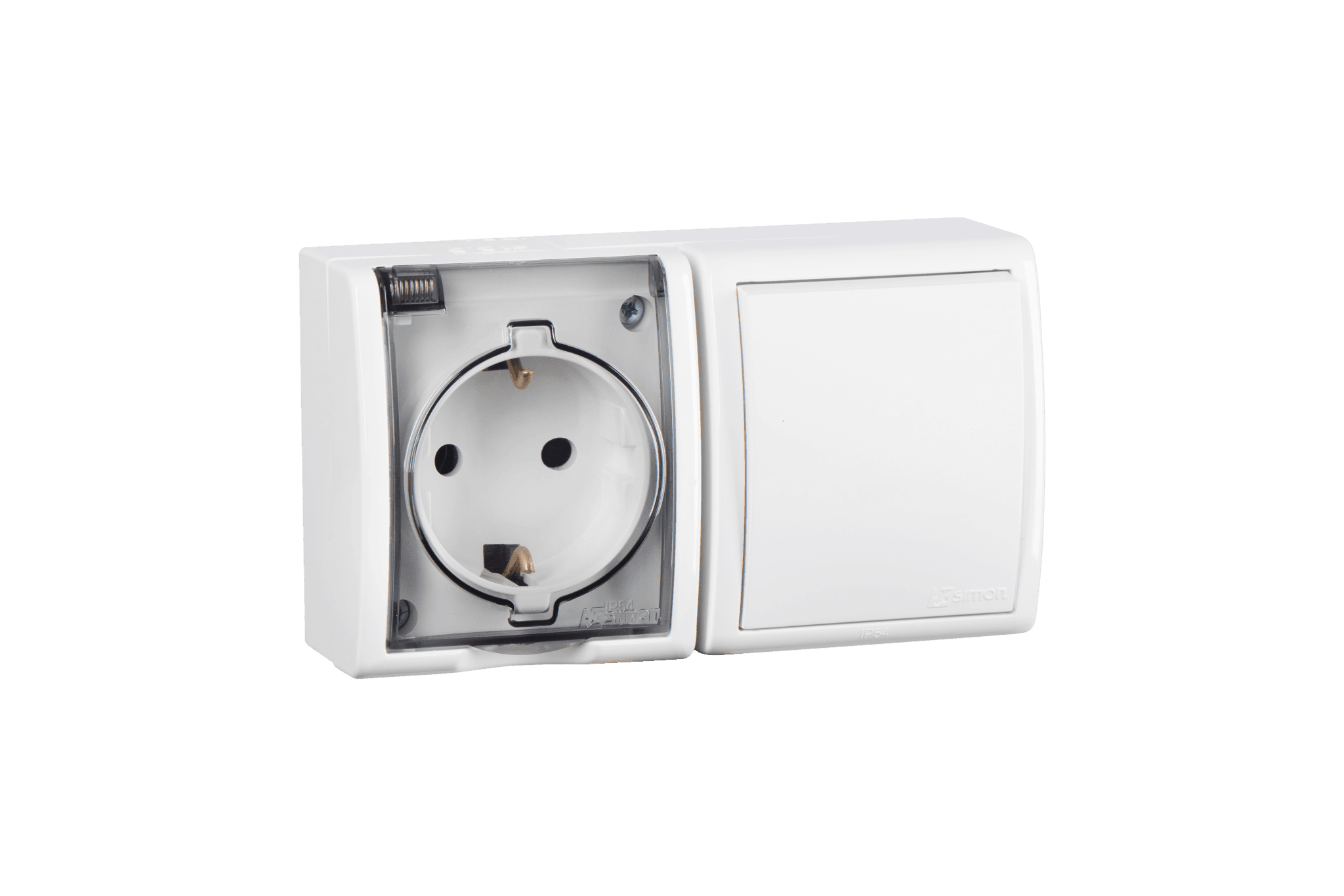 Simon 15 Aqua Белый Блок: Розетка 2P+E Schuko 16А 250В + выключатель 10А 250В, IP54 1594511-030 — миниатюра 2