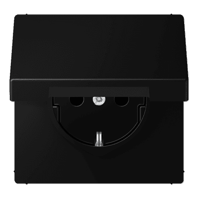 JUNG Штепсельная розетка SCHUKO 16A, 250V~  с защитой от детей и крышкой, матовый чёрный графит LS1521KIKLSWM