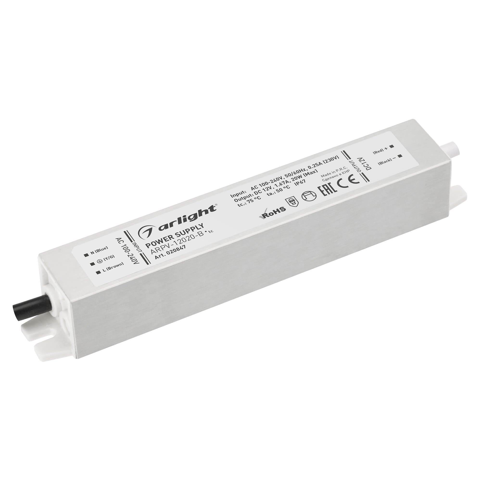 Arlight Блок питания ARPV-12020-B (12V, 1.7A, 20W) (IP67 Металл, 3 года) 020847 — миниатюра 1