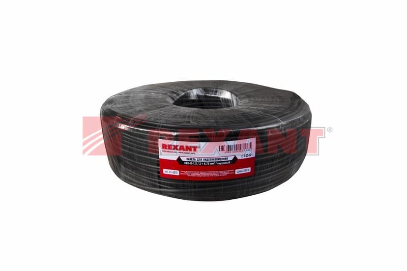 Кабель для видеонаблюдения KBK-П- 2x0,75мм², 200м., черный OUTDOOR Rexant 01-4015 — миниатюра 2