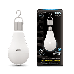Gauss Лампа A60 10W 660lm 4100K E27 с Li-Ion аккумулятором LED 102402200 — миниатюра 1