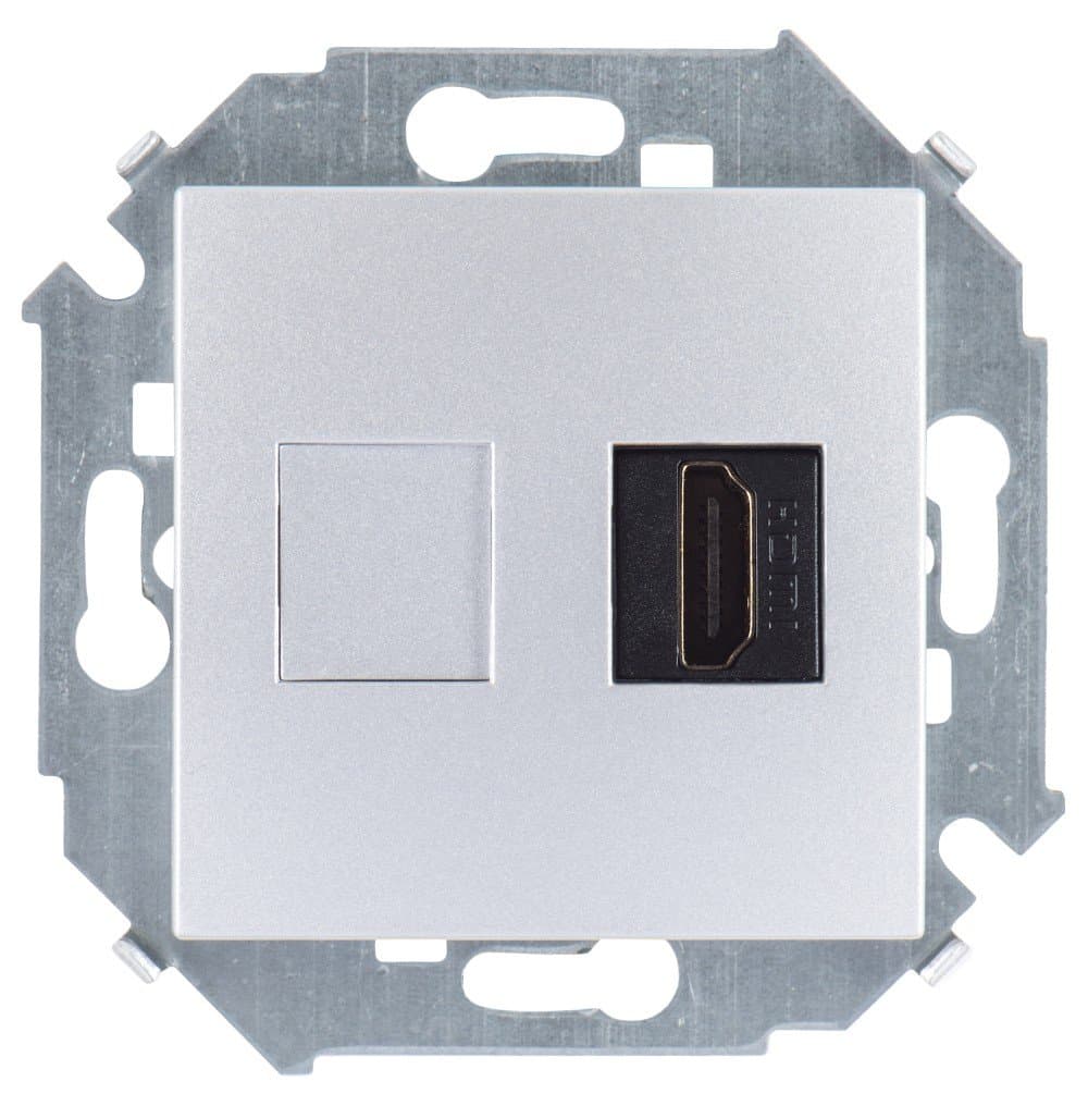 Simon 15 Алюминий Розетка для подключения HDMI-разъёма аудио/видео, v1.4, тип А 1591407-033