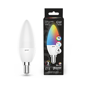Gauss Лампа Свеча 6W E14 RGBW+димирование LED 103101406