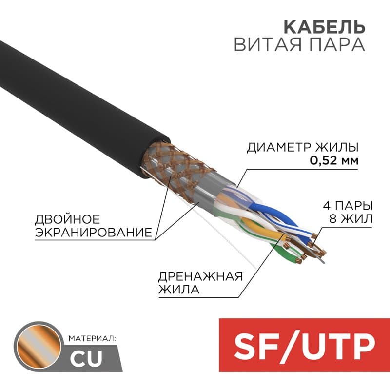 Кабель SFTP 4PR 24AWG CAT5e 305м OUTDOOR Rexant 01-0344
