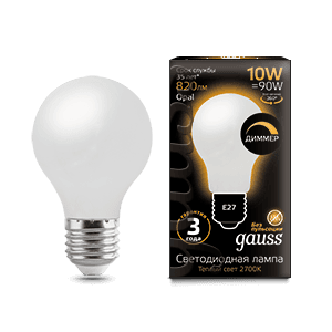 Gauss Лампа Filament А60 10W 820lm 2700К Е27 milky диммируемая LED 102202110-D — миниатюра 1