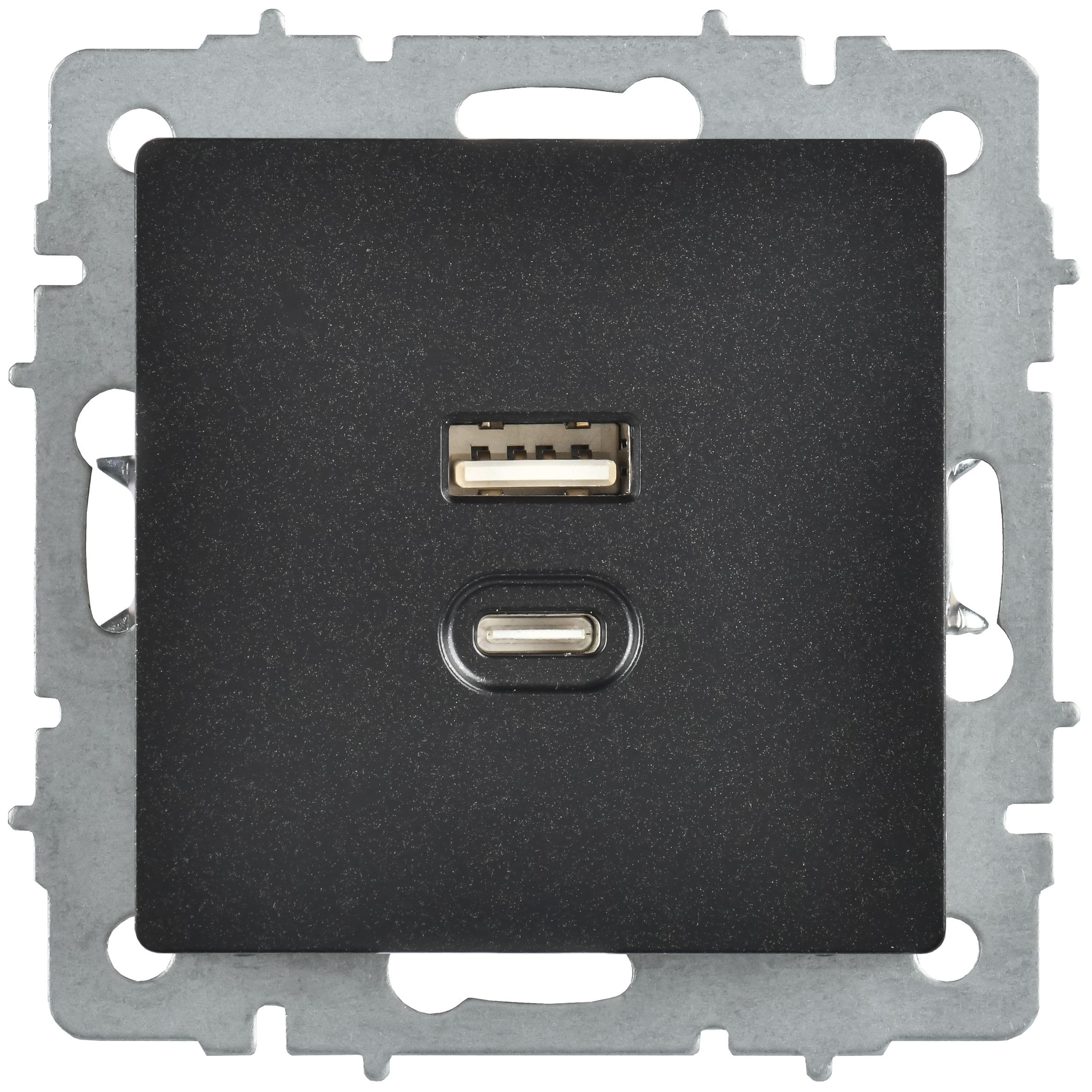 IEK BRITE Роз. USB A+C 45Вт высокоск. зар. РЮ11-2-БрЧ черн. — миниатюра 2
