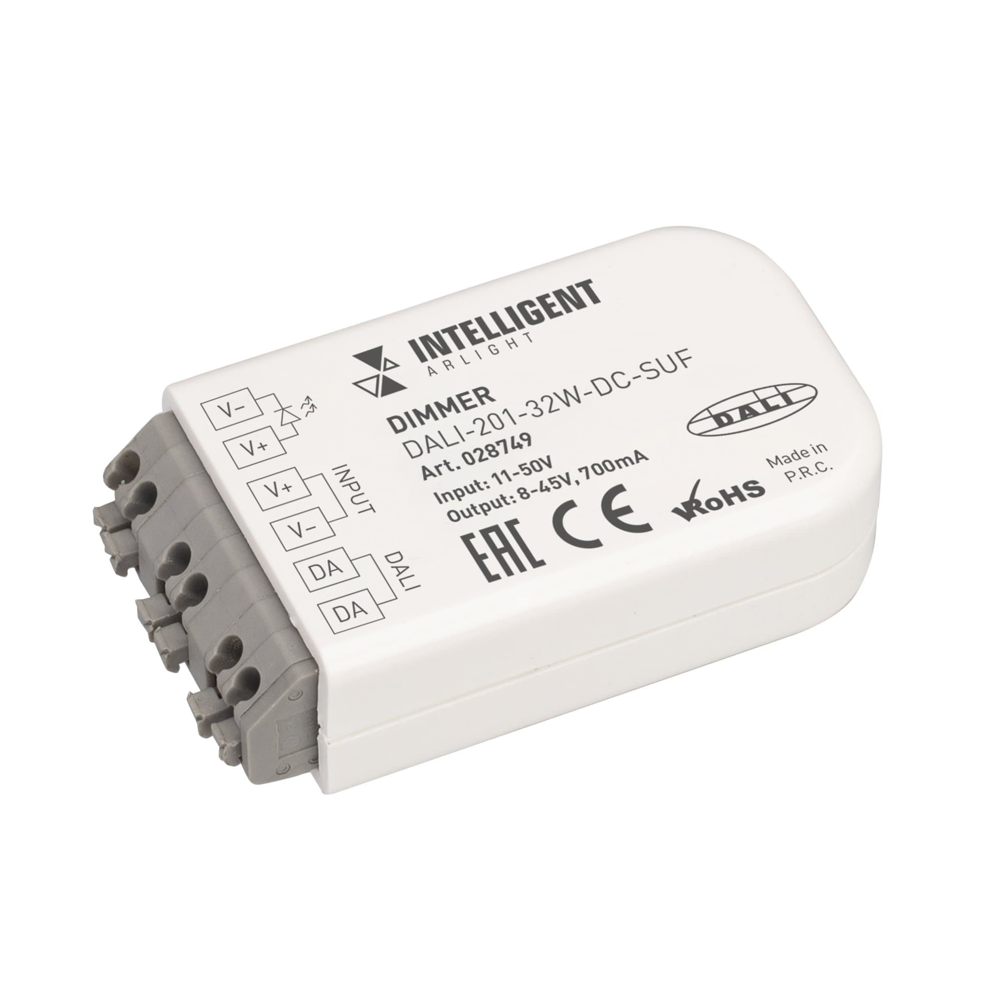 Arlight INTELLIGENT Диммер DALI-201-32W-DC-SUF (8-45V DC, 700mА) (INTELLIGENT IP20 Пластик, 3 года) 028749
